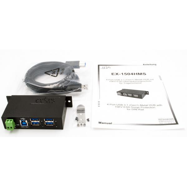 EXSYS EX-1504HMS hub di interfaccia USB 3.2 Gen 1 [3.1 Gen 1] Type-B 5000 Mbit/s Nero (USB 3.2 HUB 4-Port Gen1 [EX-1504HMS])