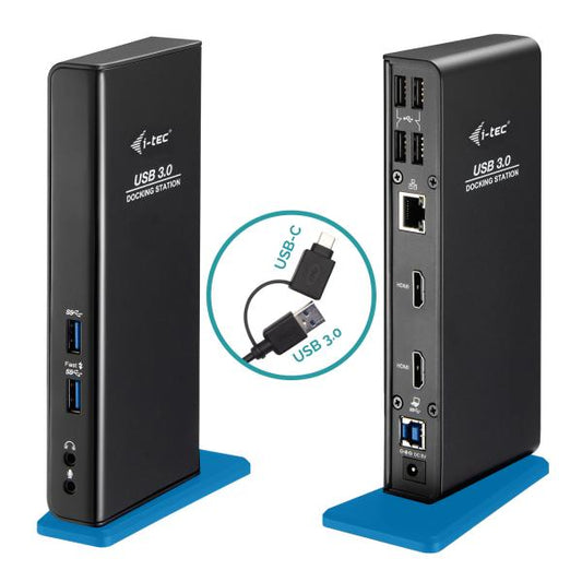 i-tec U3DUALHDMIDOCKUK replicatore di porte e docking station per laptop Cablato USB 3.2 Gen 1 [3.1 Gen 1] Type-A Nero (Hybrid USB-A 3.0/USB-C/Thunerb)