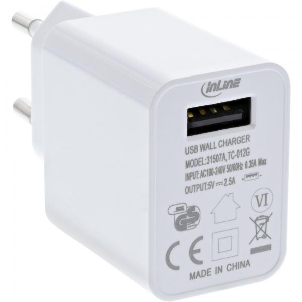 InLine Alimentatore USB, caricabatterie, da 100-240V a 5V/2,5A, bianco