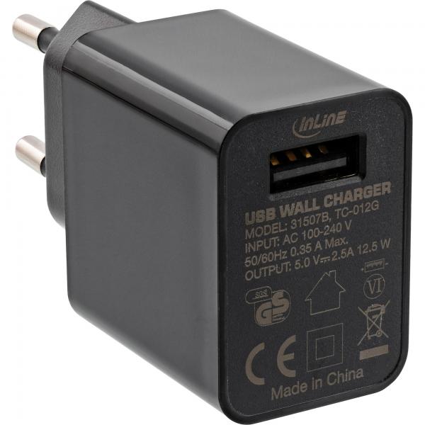 InLine Alimentatore USB, caricabatterie, da 100-240V a 5V/2,5A, nero