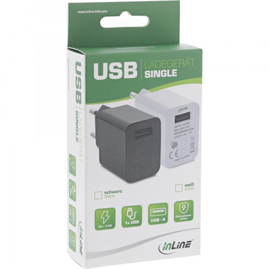 InLine Alimentatore USB, caricabatterie, da 100-240V a 5V/2,5A, nero