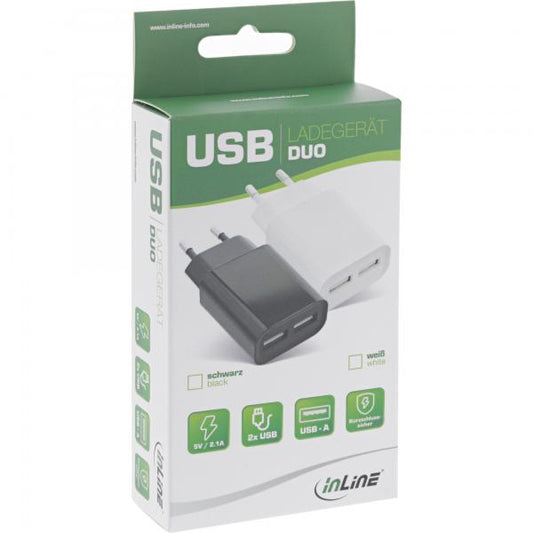 InLine Alimentatore USB 100-240VAC, Out: 2x USB 5V/2100mA, bianco