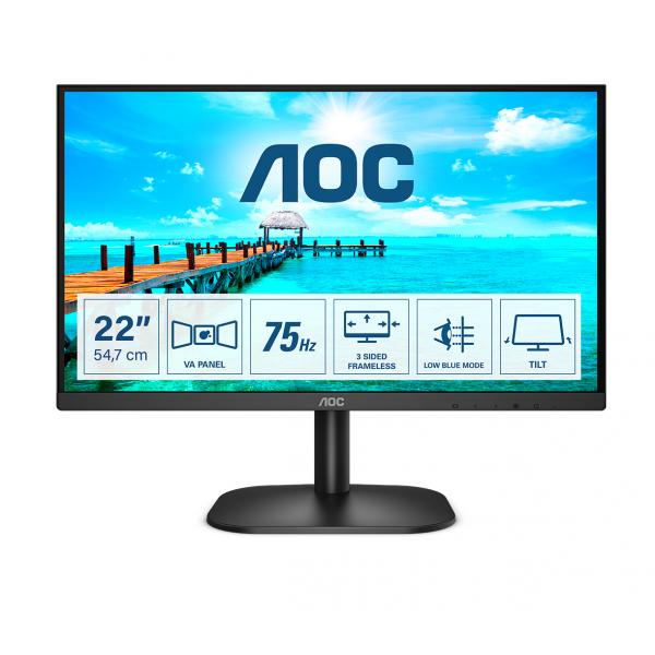 Monitor Aoc 22B2H/EU - Display 22 pollici (21.5" Wide) VA LED - 16:9 - 1920x1080 Full-HD - 250 cd/m2 - 4 ms GtG - Contrasto 3000:1 - VGA, HDMI - Nero
