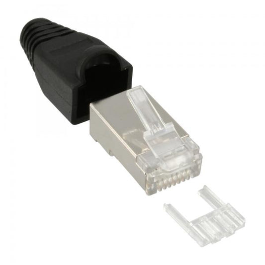 InLine Connettore a crimpare RJ45 schermato, antipiega, guida, nero, 100pz.