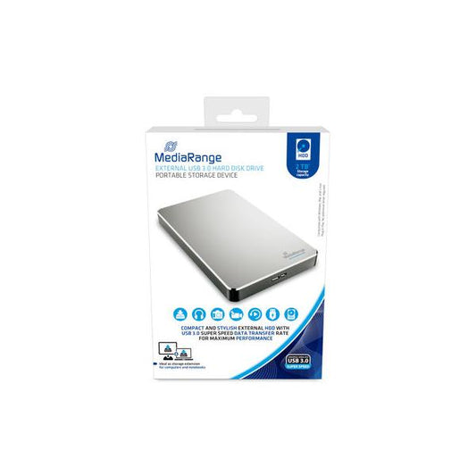 MediaRange MR997 disco rigido esterno 2 TB 5400 Giri/min 2.5 Micro-USB B 3.2 Gen 1 [3.1 Gen 1] Argento (MediaRange MR997 - 2TB - USB 3.0)