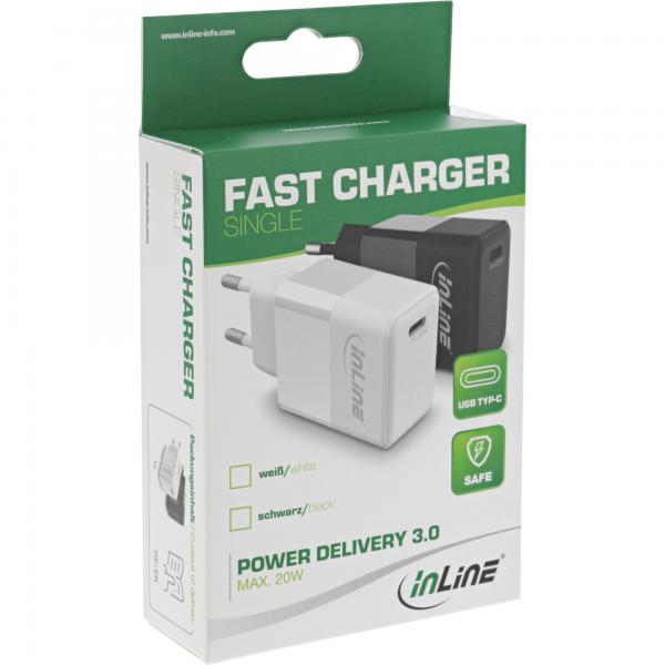 InLine Caricabatterie USB PD USB Tipo C singolo USB, alimentazione, 20W, bianco