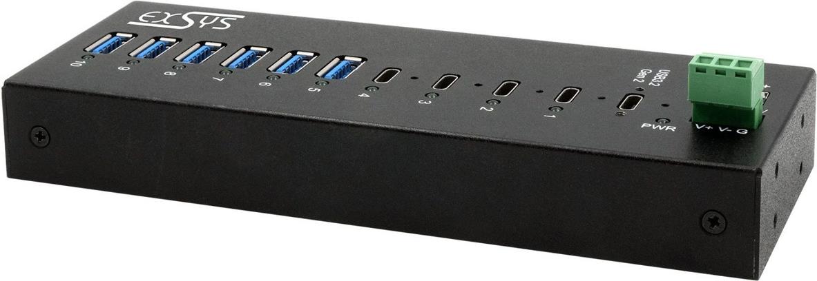 EXSYS GmbH 10-Port USB 3.2 Gen 2x1 Metall HUB, 4x USB-C + 6x USB-A (EX-12280HMS)