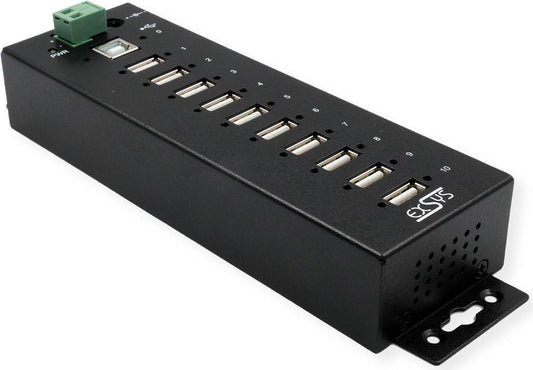 EXSYS GmbH 10 Port USB 2.0 Metall HUB (Din-Rail) und 15KV ESD berspannungs-Schutz (EX-1170HMVS)