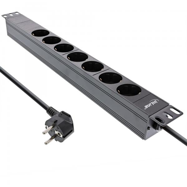 InLine 19" Presa a nastro, contatto di protezione a 7 vie, no interruttore, 2m
