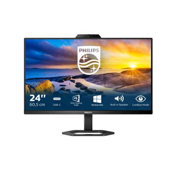 MONITOR PHILIPS 24E1N5300HE 23.8" LED IPS FULL HD LOWBLUE E FLICKER-FREE HDMI DISPLAYPORT USB-C WEBCAM MICROFONO USB ALTOPARLANTI BLACK