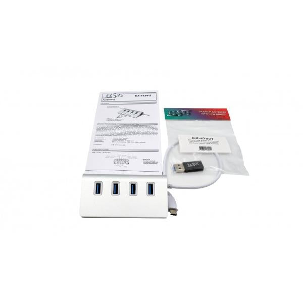 EXSYS EX-1134-2 hub di interfaccia USB 3.2 Gen 1 (3.1 Gen 1) Type-A 5000 Mbit/s Argento