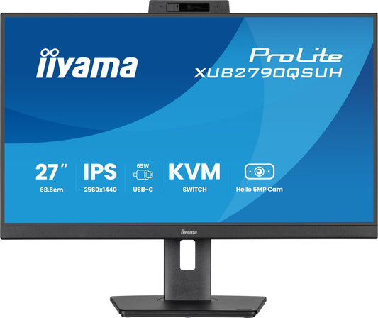 iiyama ProLite XUB2790QSUH-B2 LED-Monitor 68.5 cm (27"), schwarz (matt), QHD, IPS, HDMI, DP, USB-C, USB-Hub, Webcam, 100Hz Panel (XUB2790QSUH-B2)