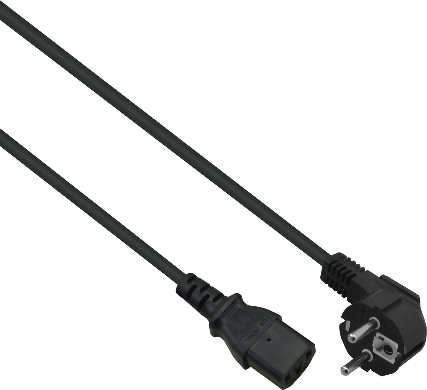 Helos Netzanschlusskabel, Schutzkontaktstecker 90 auf C13, schwarz, 0,5m Netzkabel , CEE 7/7 90 gewinkelt (Schutzkontaktstecker) auf C13 Kaltgertebuchse , Querschnitt: 3 x 0,75mm , bis 10 A / 250
