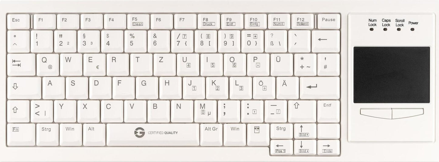 GETT Gertetechnik CleanType Xtra Touch WL - Tastatur - 75% - compact TKL - mit Touchpad - kabellos - 2,4 GHz - QWERTZ - Deutsch - wei (KL30219)