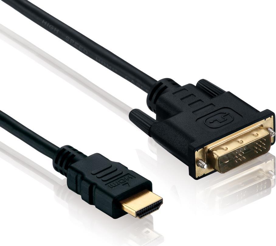 Helos BASIC - Adapterkabel - Single Link - DVI-D mnnlich zu HDMI mnnlich - 1.5 m - abgeschirmt - Schwarz - Daumenschrauben, untersttzt 4K 60 Hz (3840 x 2160)