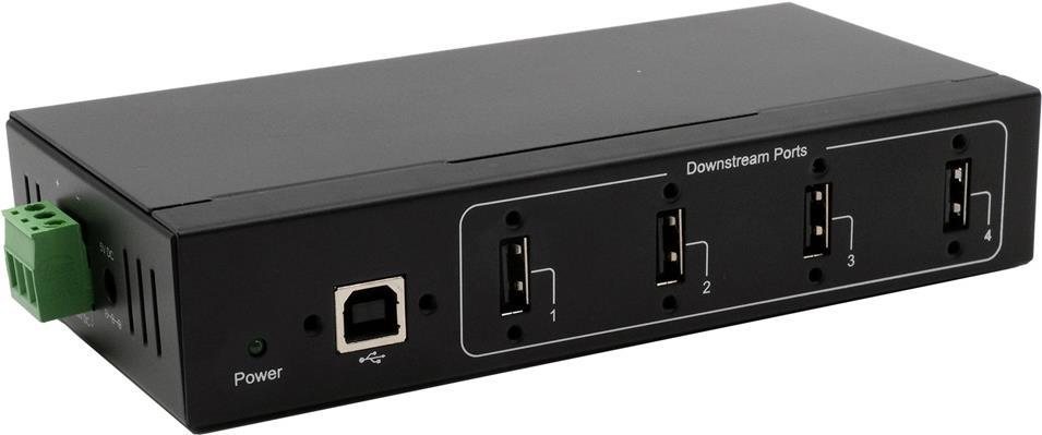 EXSYS GmbH 4 Port USB 2.0 Metall-HUB, fr Tisch, Wand- und DIN-Rail Montage, 15KV ESD Schutz (EX-11214HMVS)