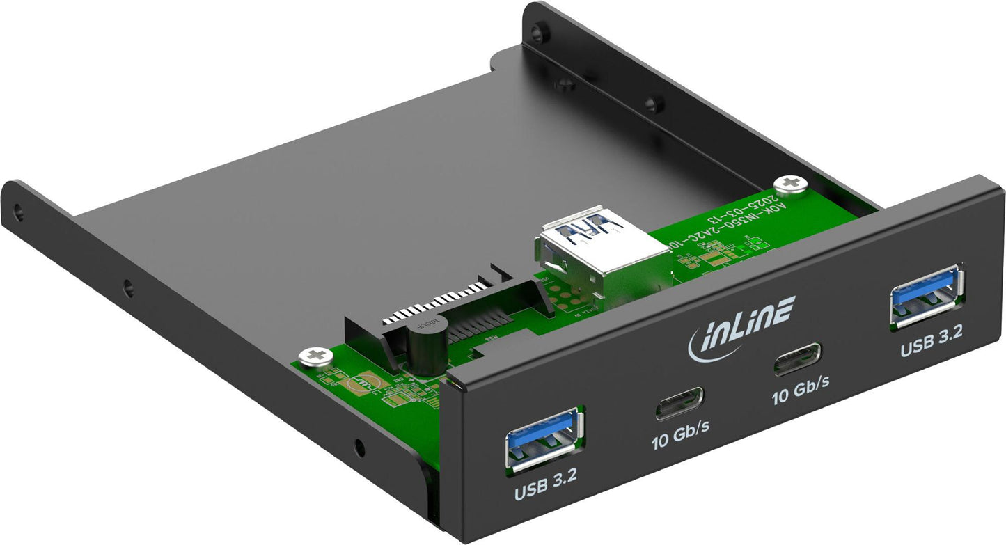 InLine 3,5" Front Panel - 2x USB-A + 2x USB-C - 10 Gb/s - Metall - schwarz (33456C)