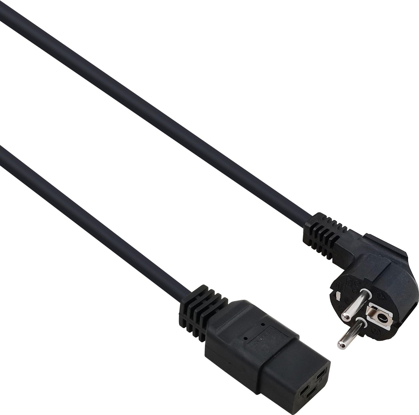 Helos - Stromkabel - CEE 7/7 gewinkelt zu IEC 60320 C19 gerade - 250 V - 10 A - 3 m - Schwarz