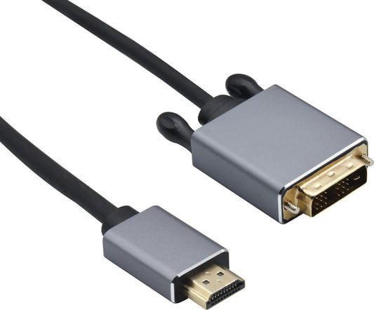 Helos Anschlusskabel, HDMI Stecker/DVI Stecker, PREMIUM 4K, 2,0m, schwarz HDMI 1.4 St./ DVI-D single link 18+1 St. , PREMIUM , TPE Auenmantel - hochflexibel , Aluminium-Gehuse , 3840 x 2160 @ 60 HZ