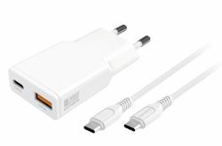 4smarts 541509 Caricabatterie per dispositivi mobili Universale Bianco AC Ricarica rapida Interno (LADEGER. PDPLUG SLIMDUO 20WWEI - GAN 1C+1A UND USB-C KABEL 15M)